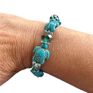 Turquoise Turtle Beaded Stretch Bracelet
